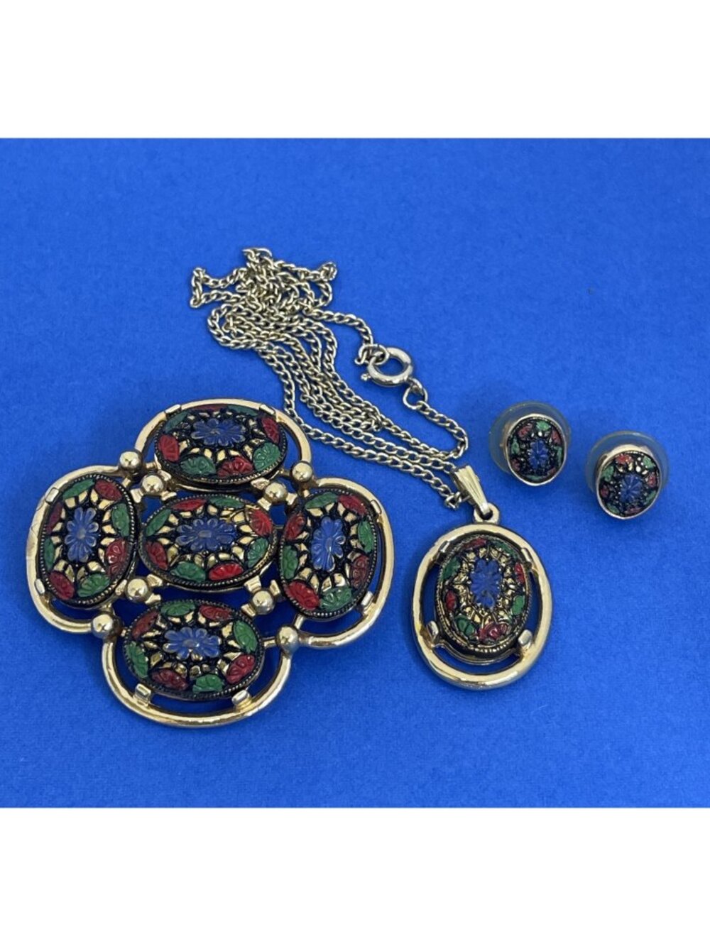 Vintage Sarah Coventry Light of the East Brooch Post Stud Earrings Pendant Set